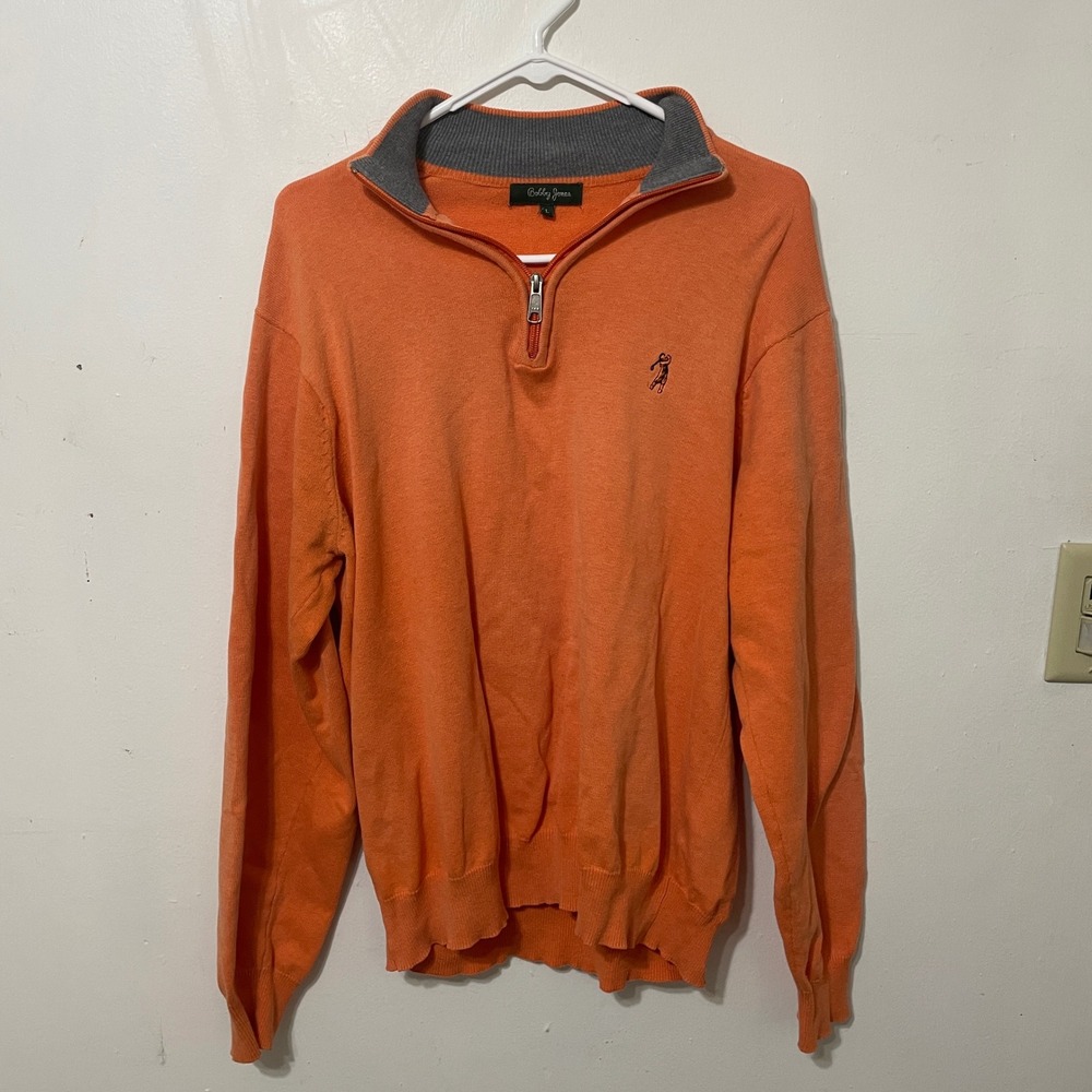 Bobby Jones Mens Orange Quarter‎ Zip Golf Sweater Size L Embroidered Golfer
